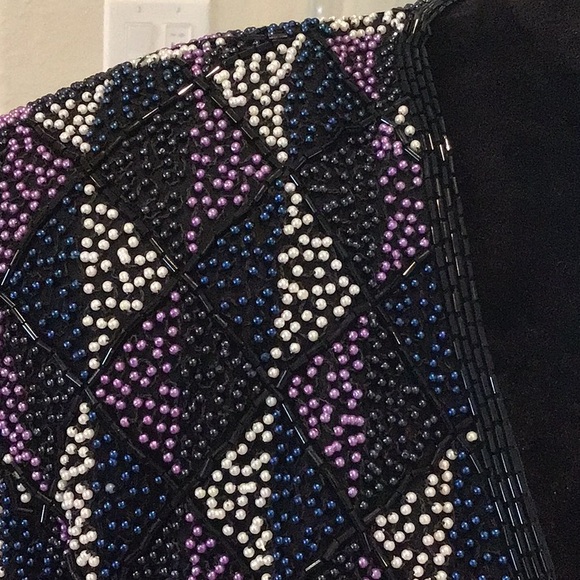 Nipon Night vintage beaded jacket, black/blue/white/purple, XL, NWT - Picture 2 of 14
